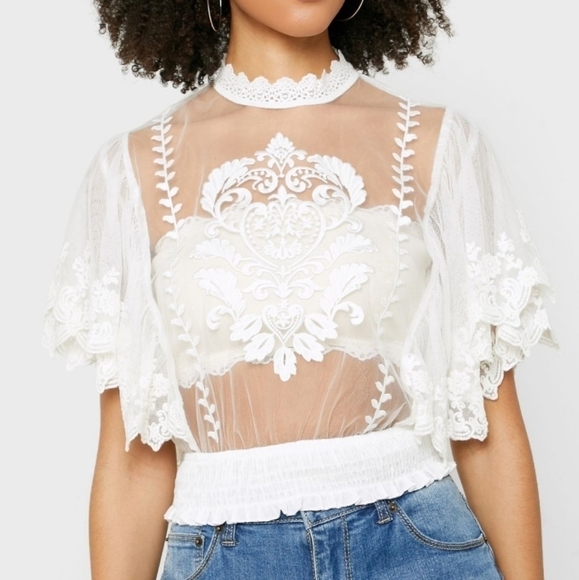 FOREVER 21 embroidered mesh top - Picture 1 of 6